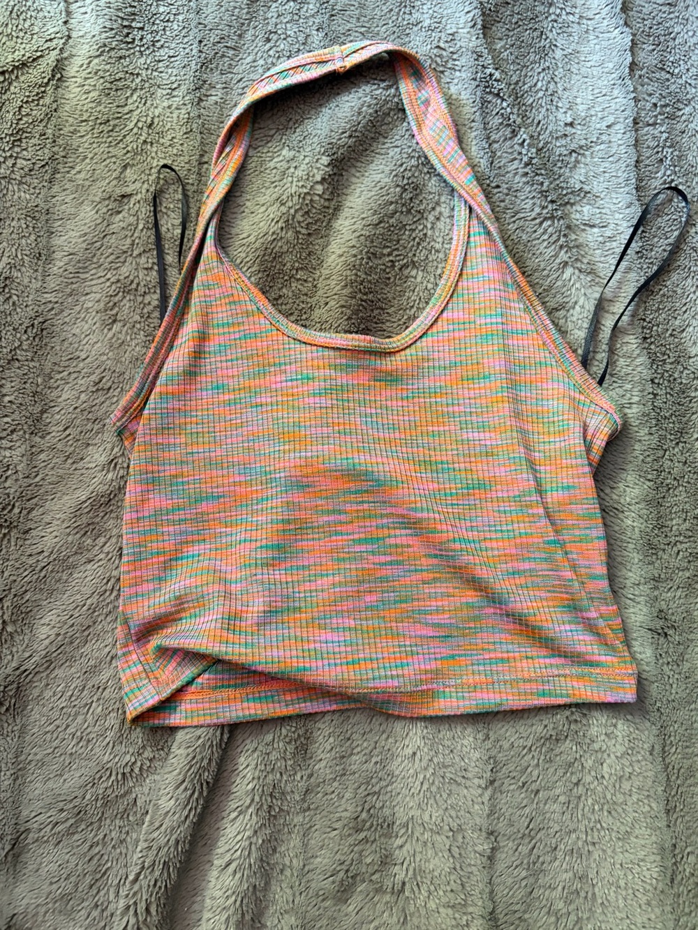 H&M/Divided Multicolor Ribbed Halter Tank Top - Orange Pink Green
